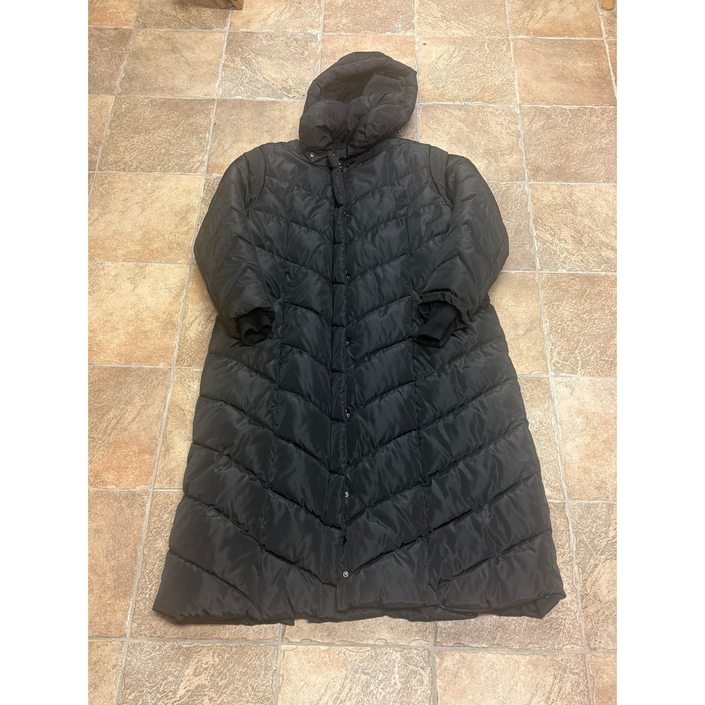 Steve Madden Women Black Long Chevron Puffer Coat Detachable Hood Size 3X
